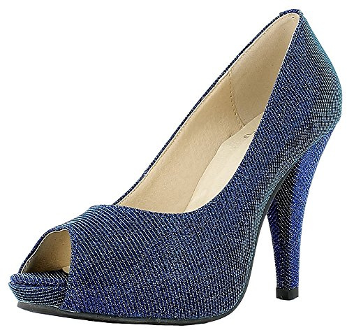 Zapatos de mujer Peeptoe Glitter - Negro - Hermosas bombas de plataforma con purpurina por Andrea Conti, azul, 39 EU