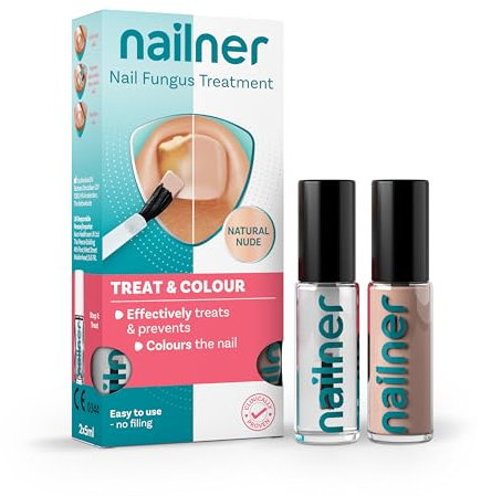 Nailner Treat & Colour Anti Fungal Nail Treatment Brush 2 x 5 ml Duo Pack for Toenails and Breathable Nail Varnish - Conceal, Treat & Prevent Fungus Nail Infection - Nude Pink