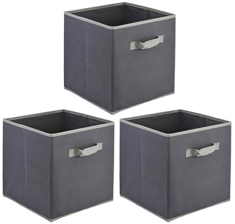 GEEZY Foldable Non-Woven Fabric Storage Cubes with Handle, 30x30x30cm, Grey, Set of 3 - Toys, Books, and Clothes Storage Organiser - Suitable for Cube Storage Units, Closets, Shelves, Drawers