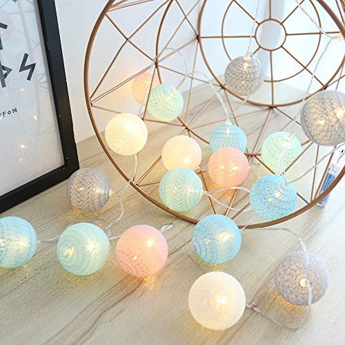 KWODE Lichterkette Cotton Ball, LED Cotton Bälle Light USB & Batteriebetrieben, Bunt Kugel Kette für Innen Mädchen Teenager Baby Zimmer Deko Home Weihnachten Hochzeit Party Ø4cm Kleine Bälle bunte