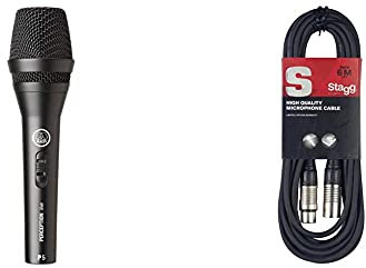 AKG P5s Professionelles dynamisches Live-Gesangsmikrofon mit Schalter & Stagg Hochwertiges Mikrofonkabel XLR-auf XLR-Stecker, 6 m, Schwarz