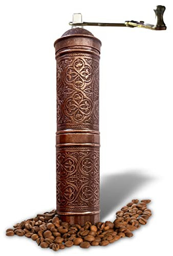Moulin à café ancien, rechargeable de style turc avec broyeur réglable, moulin à café manuel avec poignée – Type plat (marron cuivré)