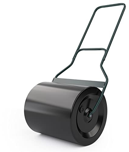 RELAX4LIFE Rasenwalze 60L Füllvolumen 50cm Breite Ø 40CM, Rasenroller aus Eisen, Gartenwalze mit U-förmigem Griff, Befüllbar mit Wasser/Sand, Schwarz