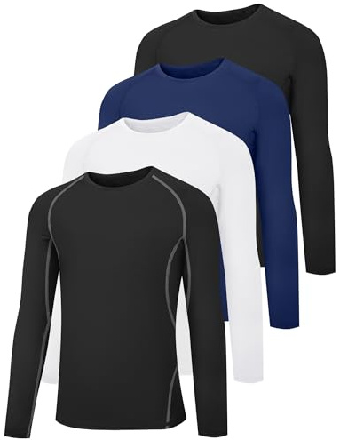 HOPLYNN Youth Boy’s Compression Shirts, Long Sleeve Quick Dry Cold Weather Gear Undershirts for Kid’s Athletic Sports Football Basketball-2 Black 1 Blue 1 White-S