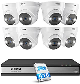 ZOSI 5MP Überwachungskamera Set, Videoüberwachung mit 8X 5MP PoE IP Kamera und 16CH 4TB HDD NVR, Personenerkennung und Fahrzeugerkennung C225