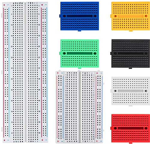 Breadboard Kit for Arduino, ESP32, ESP8266, Raspberry Pi (8 Pack) - Standard, Half-Size, and Mini Breadboards in 6 Colors for Prototyping