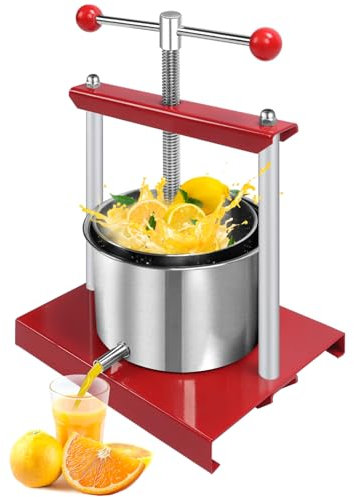 5.5L Obstpresse Apfelpresse Fruchtpresse Maischepresse mit 2-armigen Drehgriff Saftpresse Beerenpresse Manueller Squeezer, T-Griff, Kräuter- und Obstweinpresse, Entsafter aus Edelstahl
