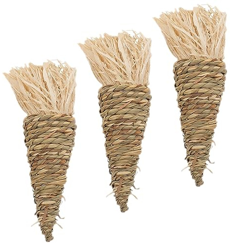 Beavorty Lot De 3 Jouets à Mâcher pour Petits Animaux en Herbe Tressée Naturelle, Grosse Taille, Jouet Molaire pour Lapin Et Cochon D’Inde, Accessoire Anti-Ennui pour Rongeurs Et Hamsters