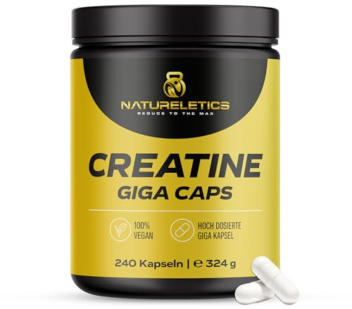 Natureletics Creatin Giga Caps, 240 Kapseln hochdosiertes reines Kreatin Monohydrat, Vegan, eine Kapsel = 1.000 mg Creatinmonohydrat