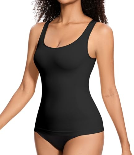 ONEW Débardeur Sculptants Ventre Plat Femme Tank Top Basique sans Couture Hauts Gainant sans Manches Gaine Amincissante Body Shaper Noir XL