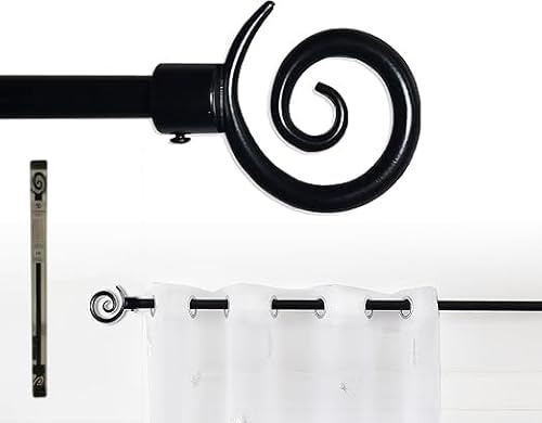 GD Bastone Tenda Estensibile In Stile Vintage Ferro Battuto Con Decorazione A Spirale (Nero, 70-120 Cm)