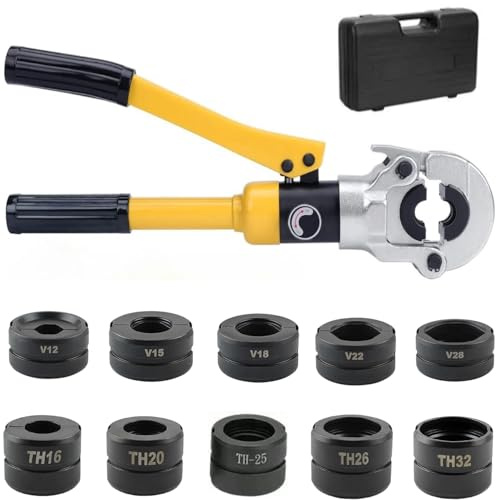 INREPRO 8 Tons Hydraulic Pipe Crimping Tool Hydraulic Copper Tube Fitting Stainless Pex Pipe Crimper Pressing Pliers with 10 Crimping Dies