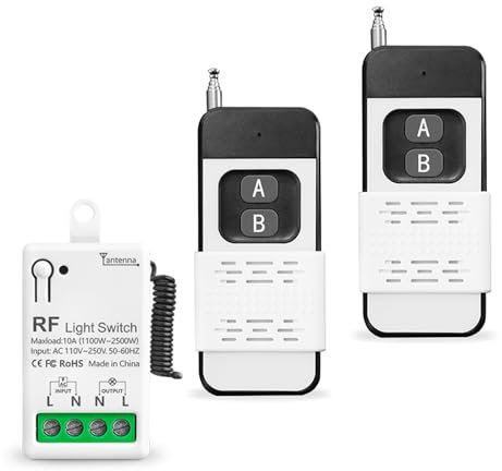 AC 220V 230V 10A Interruttore della Luce Senza fili, Ricevitore Relè RF 433Mhz con 2pcs telecomando,con una distanza di controllo di 1000 metri. Interruttore remoto per le luci e le lampadine LED