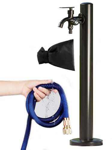 Colonna di rubinetto da giardino rotonda vintage per fontana esterna e stazione di lavaggio auto irrigazione invernale e rubinetto ornamentale con pistola a spruzzo e copertura a filo montato a