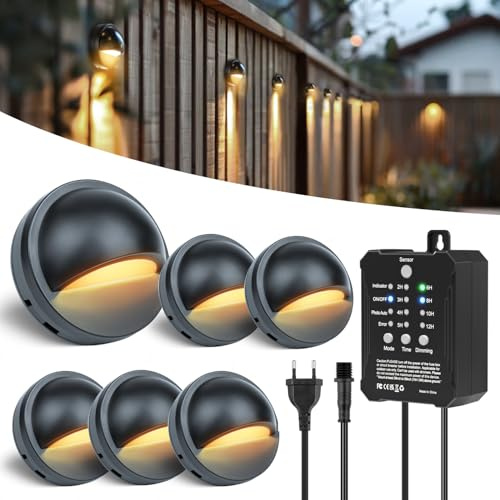 HIBOITEC Dimmable Decking Lights with Timmer ＆ Photocell Sensor, IP67 Waterproof Low Voltage Garden Fence Lights with Transformer, Warm White Decking Lighting for Step Stair Wooden Fences (6 Pack)