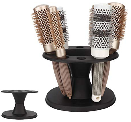 Hair Brush Organizer, Plastic Hairbrush Holder Storage Display Rack Round Comb Hair Styling Brush Stand Shelf for Bathroom Salon Hairstylist Tool Accessories (Black)