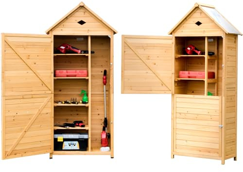 COSTWAY Armadio da Esterno in Legno, Casetta da Esterno con Ante, Ripiani Rimovibili, Serrature e Tetto Inclinato, Armadietto Versatile da Giardino, Balcone e Cortile (80 x 45 x 177 cm)