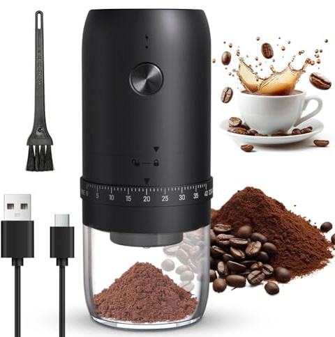 Bärbar kaffekvarn med 40 minutsinställningar, elektriska kaffekvarnar, USB-uppladdningsbar kaffekvarn elektrisk, justerbar grovhet, espresso kaffekvarn, för kaffebönor, spannmål, kryddor