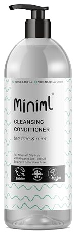 Miniml Natural Cleansing Hair Conditioner- Tea Tree and Mint, Purifying Formula, Normal to Oily Hair, Suitable for Sensitive Scalp and Skin, Sulphate and Paraben Free,Vegan and Cruelty Free, 1L Bottle