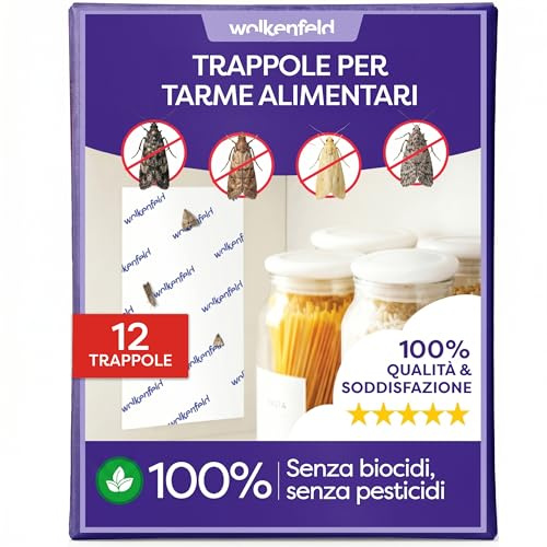 Wolkenfeld Trappole Adesive per Farfalline 12x – Antitarme Alimentari con Feromoni – Monitoraggio Dispensa e Cucina – 100% Naturale Senza Spray né Biocidi – Prodotto in Germania – 12 Fogli Adesivi