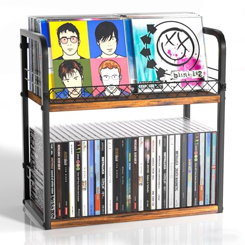 Alyoen 2-Tier CD Holder, CD Storage Rack, CD Organizer with Display Top Shelf, CD Case Holder for Home Office, Holds Up to 60 Standard, Ideal for Music Enthusiasts