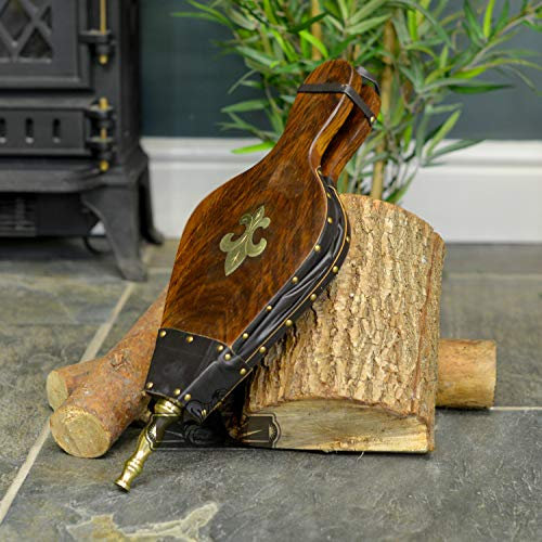 Traditional Fireplace Bellows - Hand Waxed Hardwood & Leather with Brass Detail & Riveting