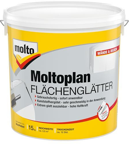 Molto Flächenglätter Moltofill, Spezialspachtel zum Glätten von rauen, unebenen Wand- und Deckenflächen, 15 kg