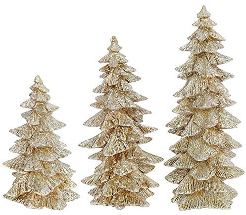 Raz Set of 3 Champagne Gold Glittered Christmas Trees- 6.5 inches to 9.5 inches Tall