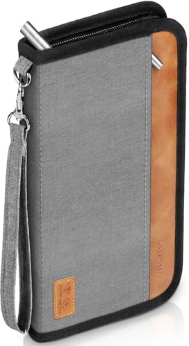 Looxmeer Family Passport Holder, RFID Travel Wallet with Wrist Strap, Grey | Document Organiser for Passport, Tickets, Cards, Cash, Pen and Key, Water-resistant Cover, Busniess or Holiday Trip Essential