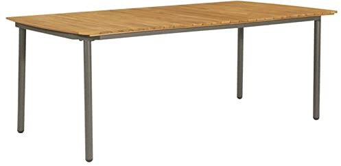 Goliraya Trädgårdsbord, matbord, terrassbord, trädgårdsmöbler, bord, sidobord, soffbord, litet balkongbord för balkong, trädgård, terrass, vardagsrum, 200 x 100 x 72 cm akacia, massivt trä och stål
