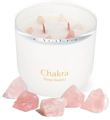 Hidden Label Healing Crystal Candle, Rose Quartz Crystal Candle, Wood Wicks Scented Crackling Candles, Real Crystals Aromatherapy Candle Gifts for Women,Cute 12oz