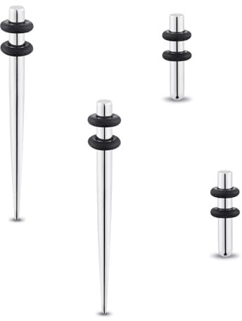 Longbeauty Edelstahl Ohr Dehnung Kit Ohrdehner Set Piercing Dehnstäbe Tapers und Plugs Dehnungsset Klassisch Silber Punk Expander, 6G (4MM), 2 Paar