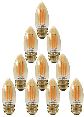 paul russells LED Filament Candle – Dimmable Edison Screw E27 Light Bulbs, 4.5Watt 423LM C35 Bulbs, 40w Equivalent, 2200K Extra Warm White Dimmer ES Energy Saving Chandelier Lamps, 10 Pack