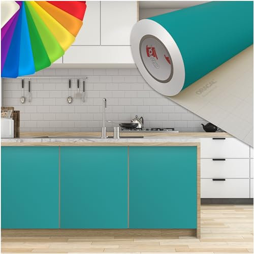 PRINT.GG Klebefolie Möbel - Möbelfolie in vielen Größen - Selbstklebende Folie in vielen Farben - Klebefolie Schwarz Matt für verschiedene Möbeltypen, 100 x 100 cm, Türkis Matt