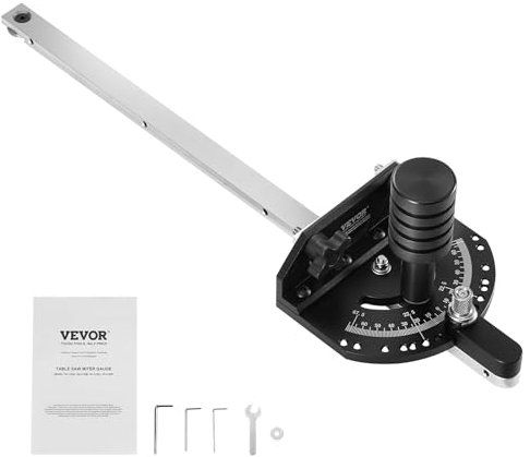 VEVOR Gehrungsanschlag, Standardschlitz 19 x 9,5 mm, Aluminiumlegierung, 15 Winkelanschlägen, verstellbarem Kolben und abnehmbarer Scheibe, für Tischkreissäge mit Holzbearbeitungswerkzeug