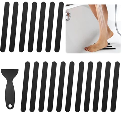 Coufce Bathtub Stickers Non Slip, Black Anti Slip Shower Strips Tubs Safety Shower Treads, Adhesive Sticker for Bathroom Bathtub, Shower Floor, Ladders with Scraper (24Pcs)
