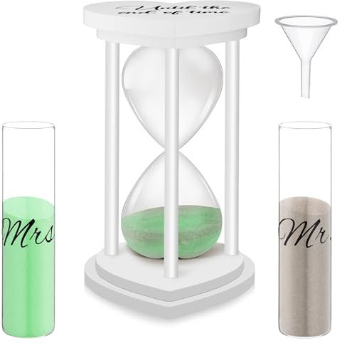 Anglechic Unity Sand for Wedding Ceremony Set Include Wooden Unity Hour Glass 2 Vase 2 Bag Sand 1 Funnel for Wedding Engagement Anniversary Table Decorations(White,Classic)