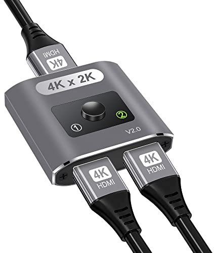 HDMI Switch 4K@60Hz, Bi-directional Switcher 2 In 1 Out / 1 In 2 Out, Aluminum Design, HDMI Splitter Supports 3D, 1080P, Compatible with TV Box, Laptop, PS3/4/5, DVD (Cable Not Included) - Grey