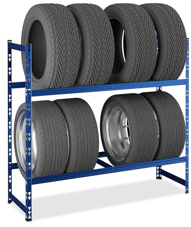 Relaxdays Reifenregal für 8 Reifen, HxBxT: 100 x 110 x 35 cm, 150 kg, verzinkter Stahl, Stecksystem, Räderregal, blau