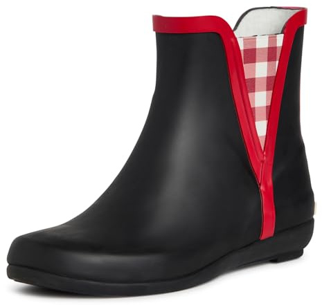 Laura Ashley Women's Snow and Rain Boots, Mid Cut Rubber Boots for Women - Waterproof Flat Heeled Ankle Boots, Gingham Black/Red