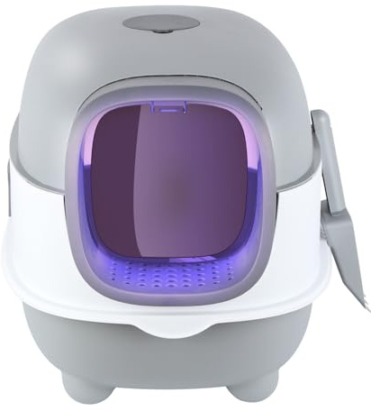 Gran Casa de Baño Plegable para Gatos, Bandeja de Cajón y Pala para Arena, Portátil, Bandeja de Arena Cerrada con Compartimento Inferior Extraíble para una Fácil Limpieza 40*39*56 cm - Gris