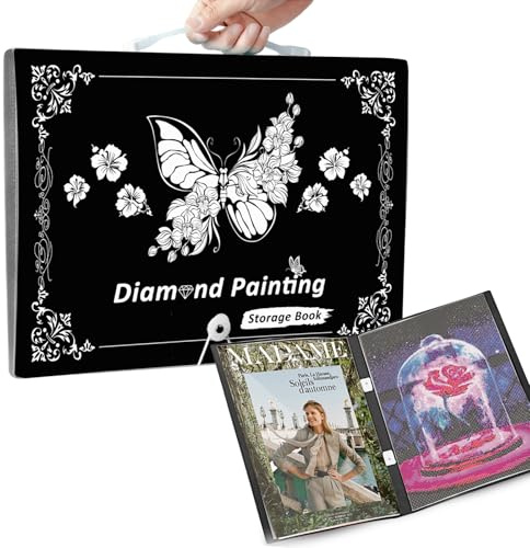 MUFEKUM A3 Storage Book for Diamond Painting, Handheld Diamond Art Storage Book with 30 Pocket, Diamond Paintings Picture Album for 12”x16” Diamond Art Portfolios Photo Picture (Black)
