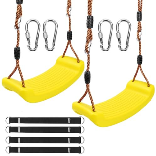 AROMUJOY Balançoire Enfant Exterieur et Interieur, 2 Pièces Siège Balancoire Antidérapant, Corde Balancoire Hauteur Réglable pour Jardin, Cour, Aire De Jeux, Jaune