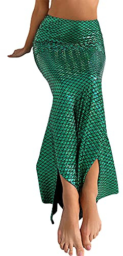 Springcmy Women Halloween Mermaid Tail Skirt Costume Masquerade Role Play High Waist Maxi Skirt Cosplay Party Dress Up (B Green, M)