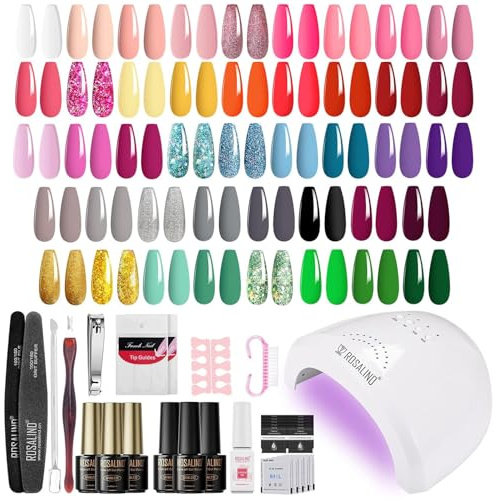 ROSALIND Kit Vernis Semi Permanent Complet, 43 Couleurs Rose Rouge Bleu Violet Gris Vert Vernis Gel avec 48W UV/LED Lampe, Kit Ongle Gel UV Complet Cadeau pour Les Femmes Débutant