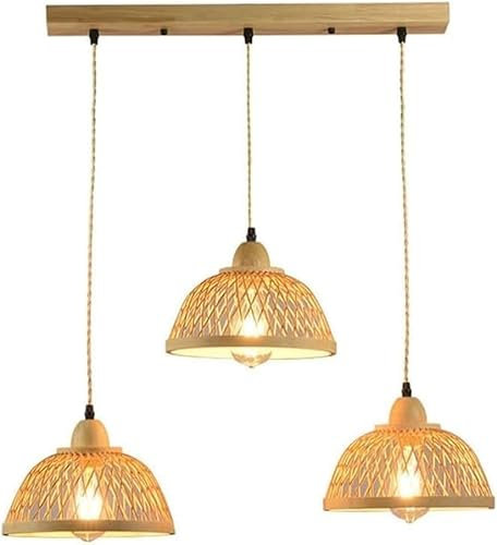 Lampada a sospensione con cesto intrecciato in bambù naturale a 3 luci in rattan compatibile con l'isola della cucina