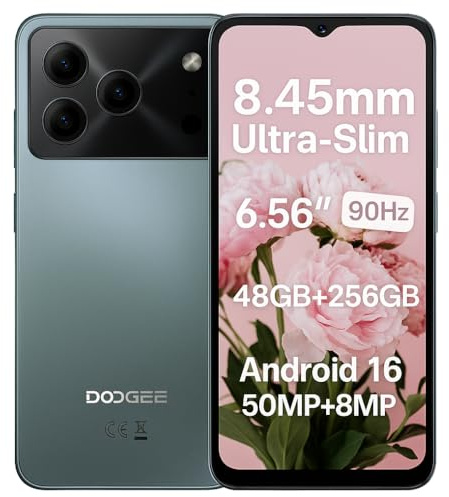 DOOGEE Note 56 Plus Android 16 Teléfono Móvil, Diseño Elegante&Sutil, 48GB+256GB, 6.56 90Hz Pantalla, Octa Core 4G Smartphone, AI Cámara 50MP, Batería 6150mAh, Dual SIM, Widevine L1, NFC Verde