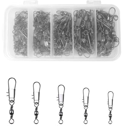 Dlicsy 50 Pcs Fishing Swivels and Clips,Fishing Swivel Snaps Terminal Tackle,Safety Snaps Swivels Fishing Tackle High Strength Rolling Swivel Clips Connector for Fishing Hook to Line Connectors