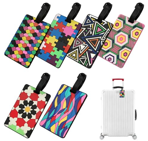 Étiquettes Valise, 6pcs Etiquettes de Bagage en Silicone D'étiquette De Sac à Main, Porte Étiquette Bagage, pour Prévenir la Perte des Sacs et Valises, (Motifs Géométriques)