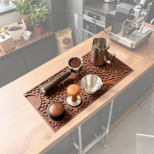 Tappetino Macchina Caffe, Pressino per Caffe, Accessori Macchina Caffe Tappetino Antiscivolo e Resistente al Calore per Bancone Bar Accessori Caffetteria Bar